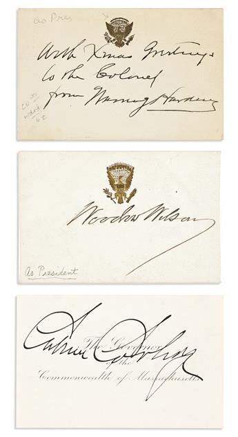 (PRESIDENTS--19TH-20TH CENTURY.) Group of 8 small cards, each Signed, or Signed and Inscribed, one as President, some on printed corres